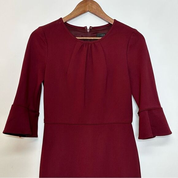 J. Crew Bell Sleeve Sheath Ponte Dress Cranberry Size 2 - Picture 7 of 14